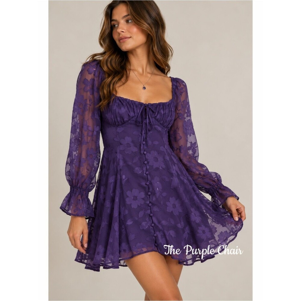 URBAN OUTFITTERS NWT Purple Wisteria Jacquard Mini Dress Size XS Floral Boho